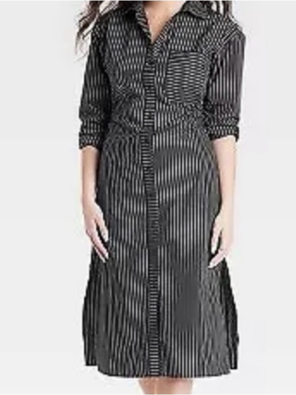 a new day Black Striped Midi Shirt Dress